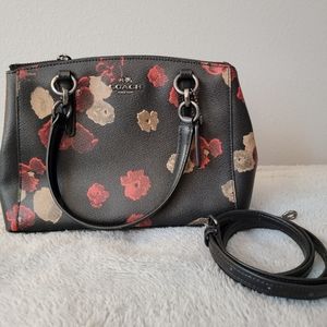 Coach Crosby Mini Carryall in Black Multi with red and yellow mustard flowers
